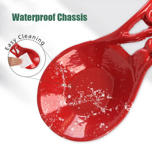 Sturdy Cast Iron Spoon Rest Holder for Stove Top, Unbreakable Kitchen Countertop Ladle Holder, Pumpkin Red