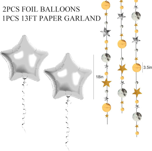 Retirement Party Decorations Supplies, Black and Gold Happy Retirement Banner, Star Shape Foil Balloons, Folding Paper