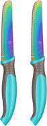 Kids Tomato Steak Knife Set (Aqua) - 2pcs, Skin Friendly Serrated Edge Stainless Steel for Real Cooking