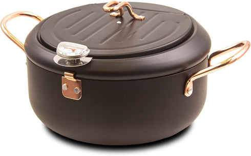 Japanese Tempura Deep Fryer Pot 2.3L with Fahrenheit Thermometer, Nonstick Coating, Easy Clean, Black