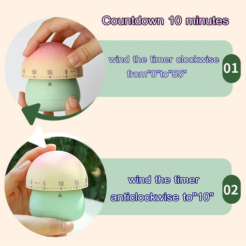 Mechanical Kitchen Timer, Cute Mushroom Timer for Kids, Wind Up 60 Minutes Manual Countdown Timer for Cooking (Beige