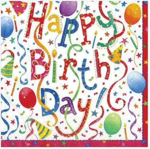 Happy Birthday Paper Cocktail Napkins - Caspari, 20 Count, Multicolor