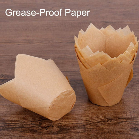 150 pcs Tulip Cupcake Liners, Natural Baking Cups, Muffin Paper Liner, Grease-Proof Wrappers for Parties