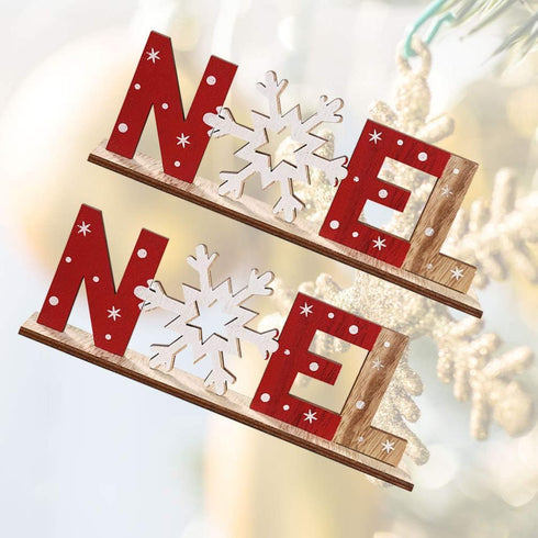 SUPVOX 2pcs Christmas Wooden Tabletop Decorations, Xmas Holiday Noel Sign Ornaments