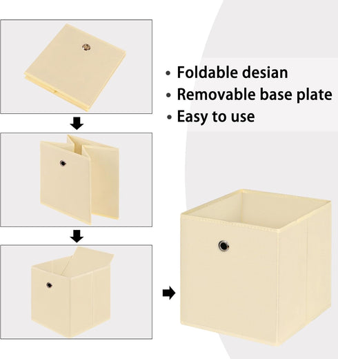 Foldable Storage Cubes Bins, 11 Inch Cloth Storage Box, Fabric Organizer Baskets with Dual Handles, Set of 3