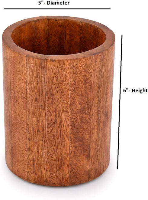 Natural Mango Wood Cooking Utensil Holder for Countertop, Spoons and Cooking Tools, 5" x 5" x 6"
