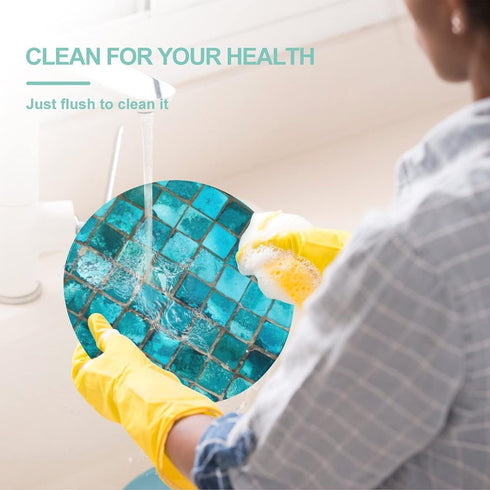 Tempered Glass Cutting Board, Turquoise Blue Pattern, 8" Round Kitchen Decorative Chopping Board