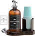 Amber Glass Mouthwash Dispenser with Cup Holder for Bathroom, 16oz Refillable Mouthwash