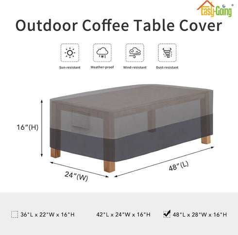 (48" Lx28 Wx16 Easy-Going Patio Coffee Table Cover Small Outdoor Rectangular Furniture Ottoman Table Cover, UV