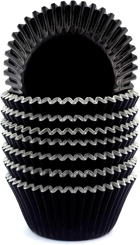 Foil Cupcake Liners Standard Black Baking Cups, 200 Pack