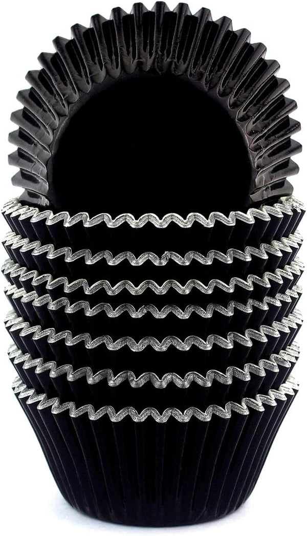 Foil Cupcake Liners Standard Black Baking Cups, 200 Pack
