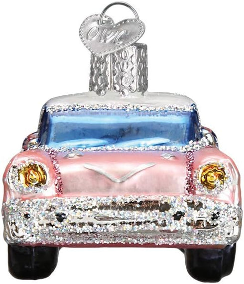 Old World Christmas Glass Blown Ornament - Classic Car (46023), Pink