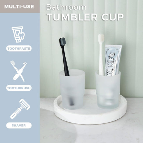 2 Pack, Glass Tumbler Cap Aomasi Frosted Bathroom Rinsing and Mouthwash Cup, Toothbrush & Toothpaste Holder & Drinking