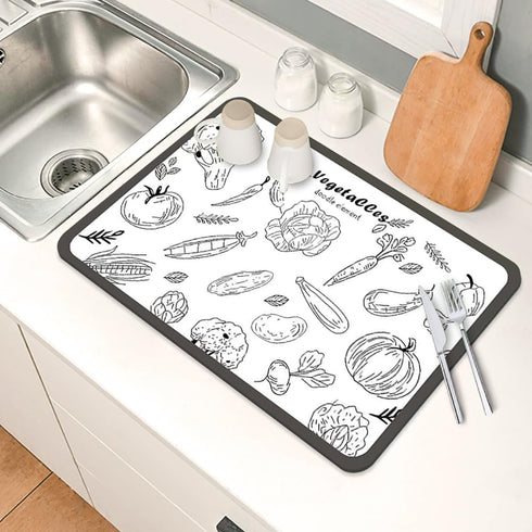 Dish Drying Mat, Super Absorbent Coffee Mat, Rubber Backed for Kitchen Counter and Coffee Machine (12"x16", White)