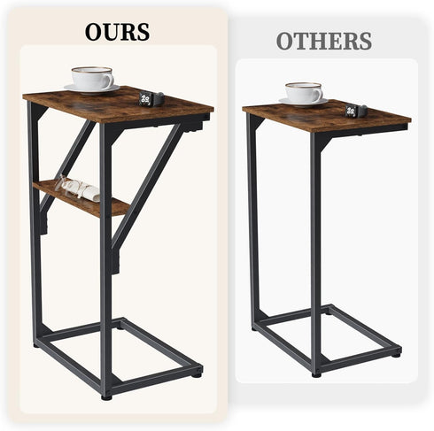 NEFROM ET-D-BRW1 C-Shaped End Table, Small Couch Side Table, Sofa TV Tray Table for Living Room, Bedroom, Bedside