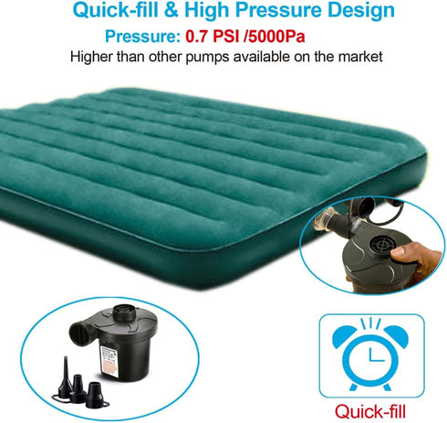BrilliantHouse 3 Nozzles, 110V AC/12V Electric Air Pump, Portable Quick-Fill Air Mattress Pumps for Inflatable Cushions