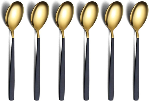 Homquen 6 Pieces Black and Gold Plating Coffee Spoons, 6.3" Modern Design Stainless Steel Tea Spoons Set