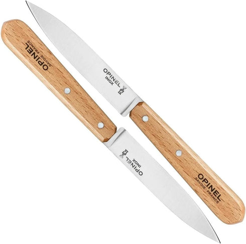Opinel No. 112 Paring Knives 2 Piece Set, Sandvik 12C27 Steel, Beechwood Handles, Made in France