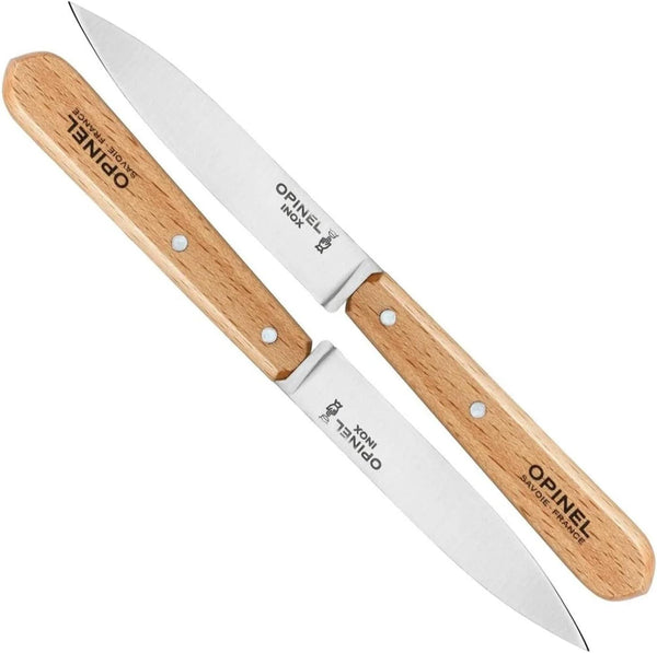 Opinel No. 112 Paring Knives 2 Piece Set, Sandvik 12C27 Steel, Beechwood Handles, Made in France