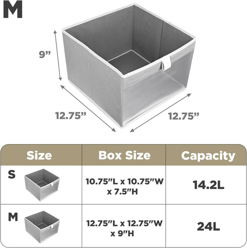 Storage Bins with Clear Window, Foldable Linen Closet Organizers for Towels, Books, Toys, 12.75" x 12.75" x 9", Gray,