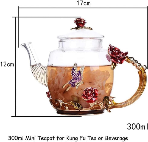 Creative Flower Glass Teapot Crystal Glass Teapot for Kung Fu Tea, Good Gift for Sister, Mom, Grandma, Teachers (Red rose) by YBK Tech