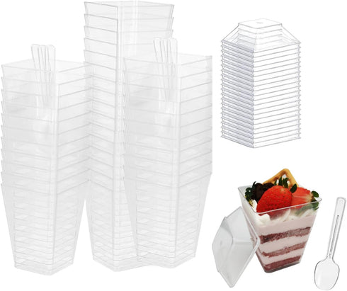 shanmeshan 100 Pack 5 oz Plastic Dessert Cups with Lids and Spoons, Clear
