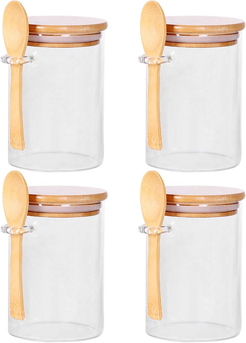 CZFWin 4 Pack Glass Containers with Lids and Spoons, Overnight Oat Container with