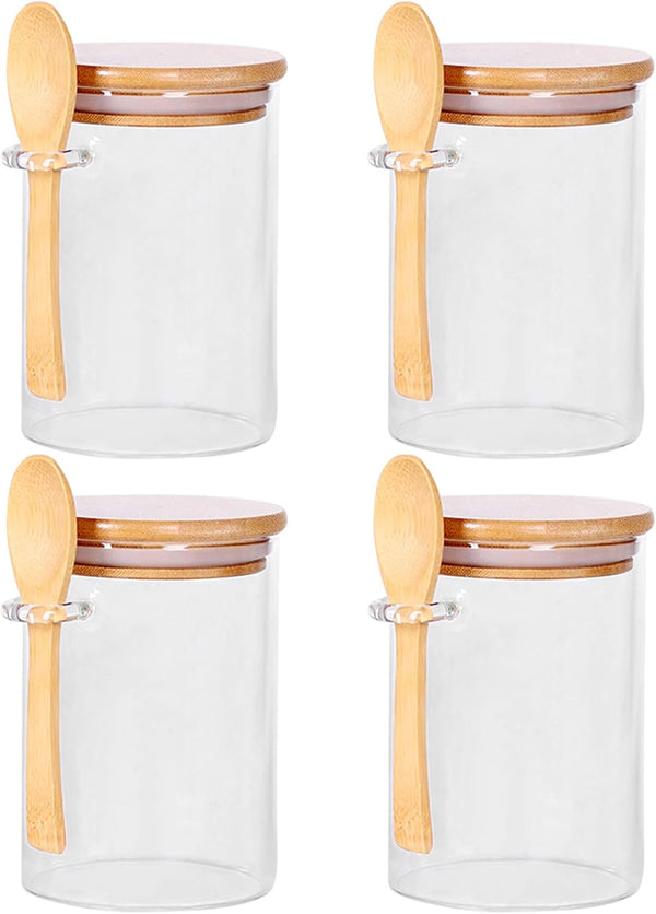 CZFWin 4 Pack Glass Containers with Lids and Spoons, Overnight Oat Container with