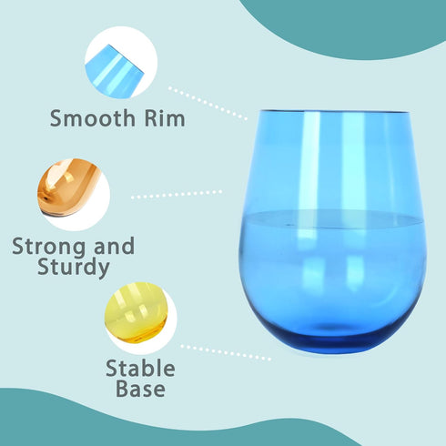 Lily's Home Unbreakable Acrylic Stemless Wine Glasses & Water Tumblers, Shatterproof Plastic, Reusable, Mixed Colors,