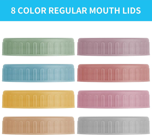 Vaincre 8PCS Mason Jar Lids, Colored Plastic Regular Mouth Leak Proof Canning Lids with Silicone Rings for Ball Jars