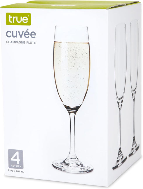 True Cuvée Crystal Champagne Flutes Set of 4, Stemmed Glasses for Sparkling Wine & Mimosas, 7oz