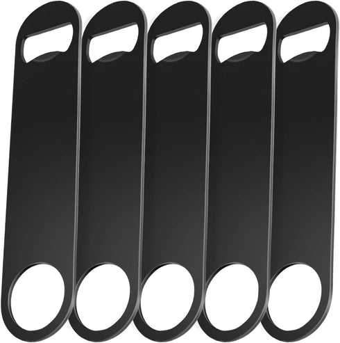 WEGAZ 5 Pack 7inch Black Stainless Steel Flat Beer Bottle Opener, Durable Stainless Steel