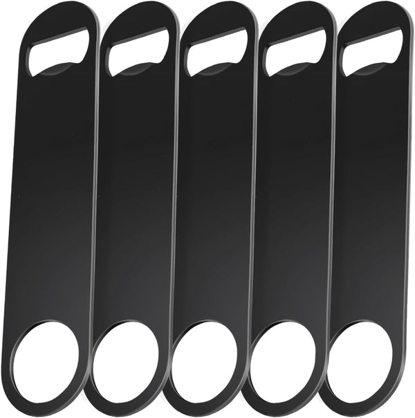 WEGAZ 5 Pack 7inch Black Stainless Steel Flat Beer Bottle Opener, Durable Stainless Steel