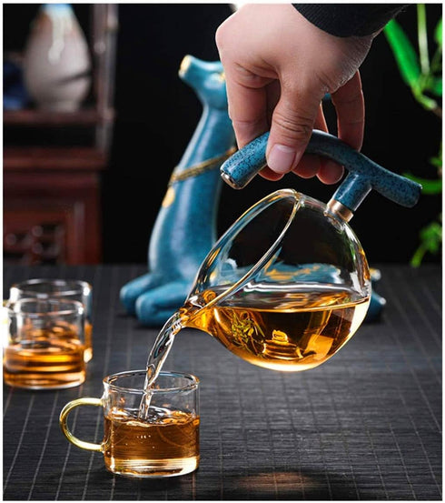 Mozeo Set Heat-resistant Kungfu Glass Tea with Heater Attract Water Diversion Rotating Cover Bowl Lazy Semi-Automatic