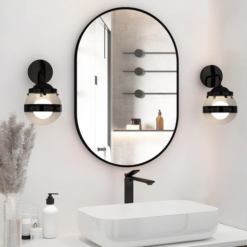 Oval Bathroom Mirror 20"x30" - Black Wall Vanity Mirrors for Over Sink, Modern Capsule Design with Metal Frame