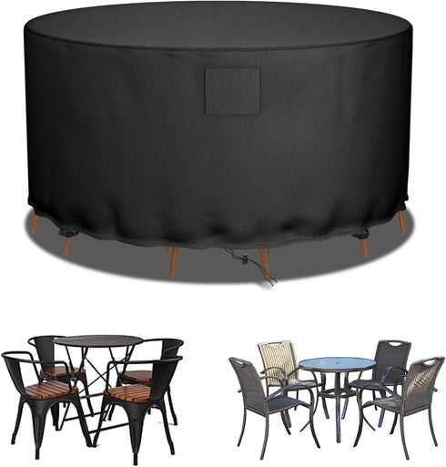 Falflor Round Patio Table & Chair Cover - 600D Oxford, Waterproof, Windproof,