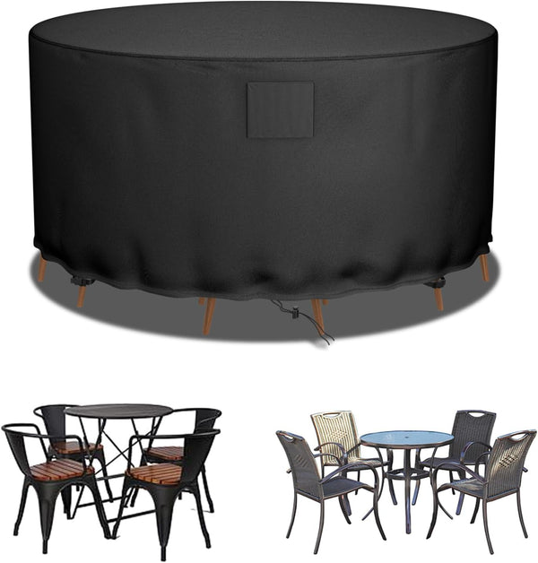 Falflor Round Patio Table & Chair Cover - 600D Oxford, Waterproof, Windproof,