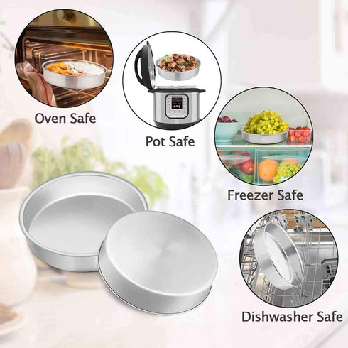 TeamFar Cake Pan Set of 2 - 8 Inch Round Tier Tins Set Stainless Steel, Healthy & Heavy Duty, Easy Clean, Dishwasher