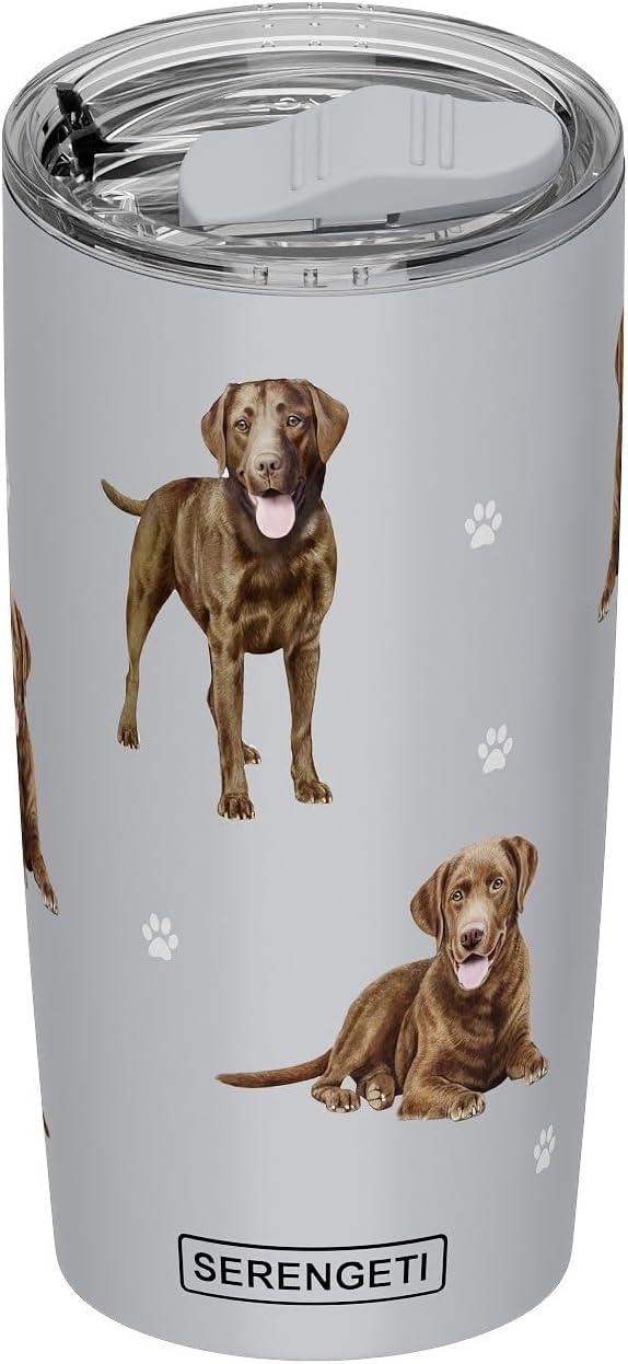 SERENGETI 20 Oz. Stainless Steel Tumbler, Vacuum Insulated with Spill Proof Lid, 3D Print, Chocolate Labrador
