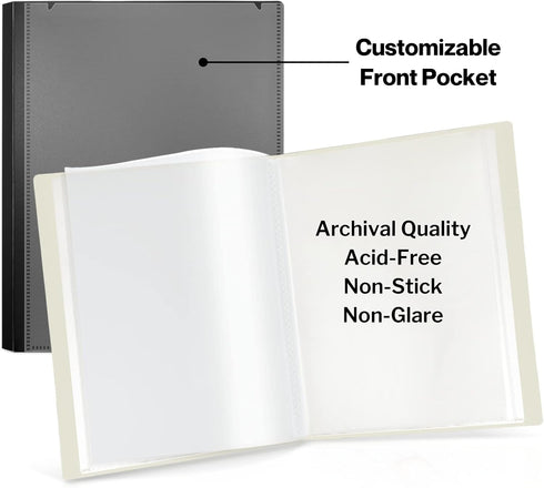 CRANBURY Art Portfolio Binder, 9x12 Black with 24 Clear Sleeves, Displays 48 Pages