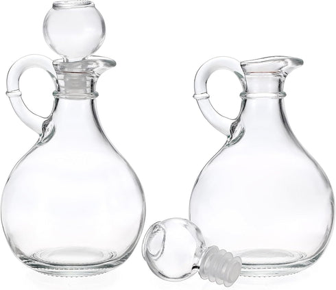 BSTKEY Set 2 310ml of Olive Oil Dispenser Bottle with Stopper, Elegant Style Round Glass Cruet Bottles for Kitchen, Oil