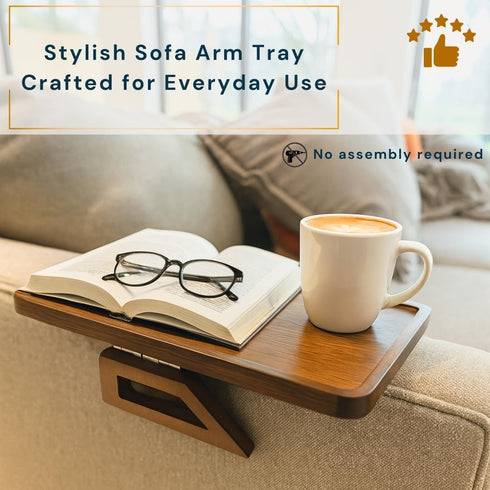'-13 9.5 Inch Sofa Table Tray - Bamboo Couch Armrest Table Universal Fit - Sofa Table With Non-Slip Pads to Keep Things