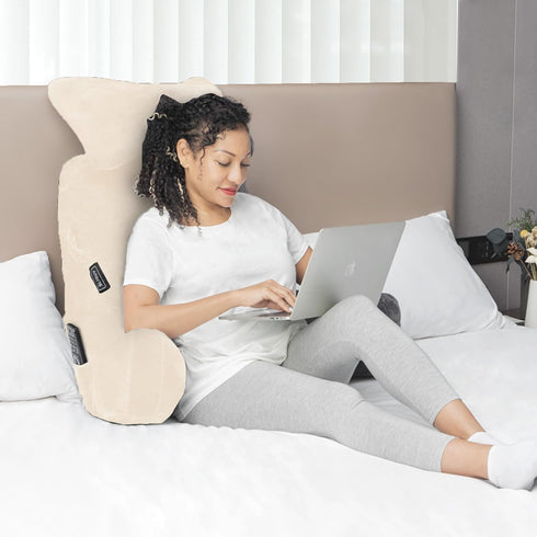 31" Reading Pillow-Extra Large Bed Rest Pillow with Detachable Neck Roll & Arms for Sitting in Bed or Couch-Backrest