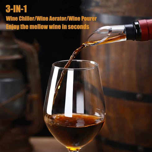 3-in-1 Stainless Steel Wine Chiller with Wine Aerator and Wine Pourer, Wine Chiller Stick Wine Chiller Rod Fits in all Standard-sized Bottles, for Wine Accessories Wine Lover Christmas Gifts by DERGUAM