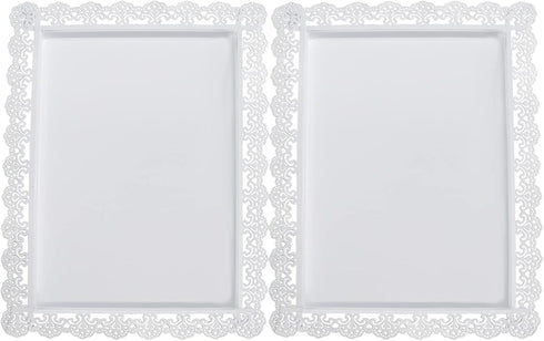 2Pcs Rectangle Iron Cupcake Serving Tray, White Dessert Plates for Party, Anniversary, Wedding, Christmas