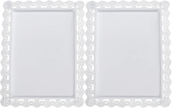 2Pcs Rectangle Iron Cupcake Serving Tray, White Dessert Plates for Party, Anniversary, Wedding, Christmas
