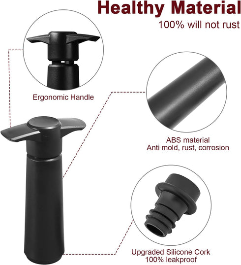 Wine Saver Pump with 8 Vacuum Wine Stoppers, Wine Bottle Stoppers with Food Grade Silicone Leak proof Keep Fresh Suitable for All Standard Wine Bottles by BETTFOR