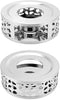 QWORK 2 Pack Tea Kettle Warmer, Brushed Stainless Steel with Hollow Frame and Tea Candle Holder, Silver