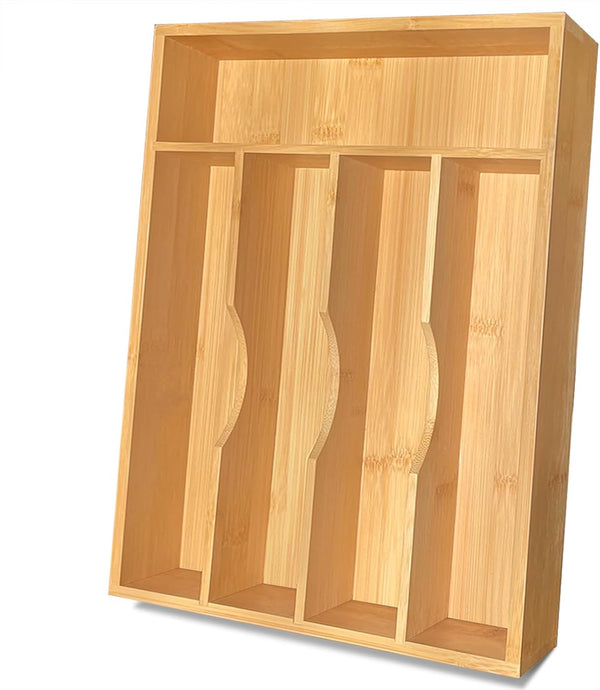 Bamboo Kitchen Drawer Silverware Organizer, 9 Inch Tray Holder for Small Drawer, 5-Slots Cutlery Tray