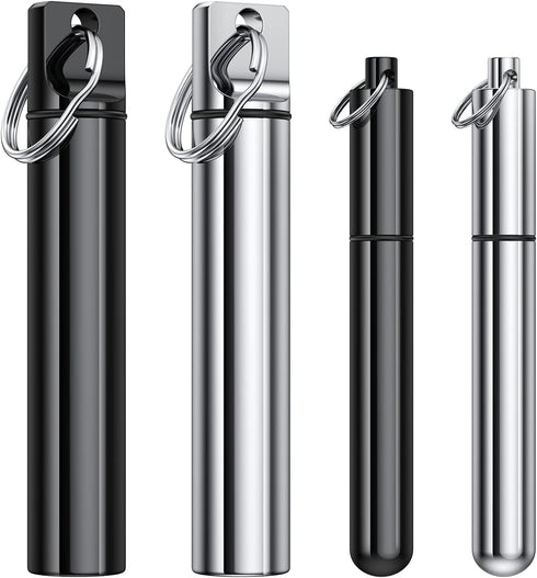 4 Pieces Metal Toothpick Holder, Aluminum Waterproof Case with Keychain, Portable Pocket Toothpick Container, Silver